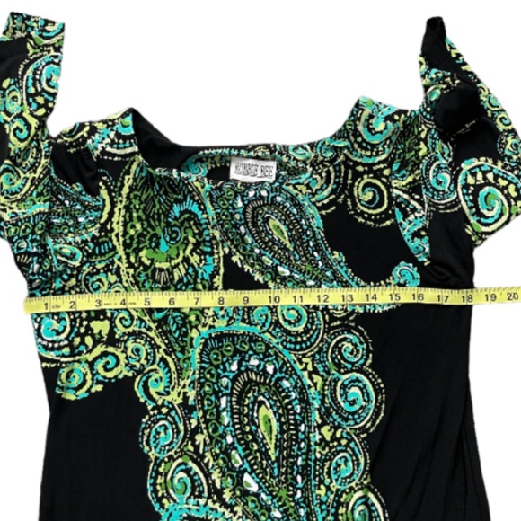 Robbie Bee Black and Green Paisley Dress Size Medium - Picture 5 of 7